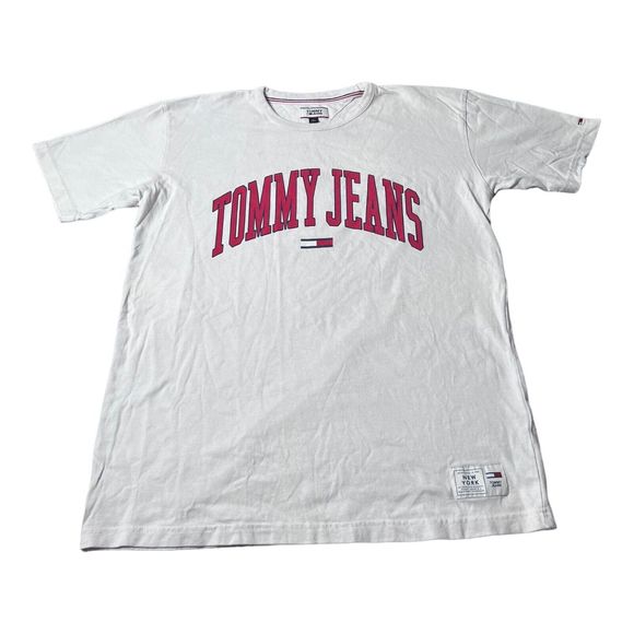 Tommy Jeans New York Patch White T-shirt Giant Spell Out Logo Men’s Size XL - Picture 1 of 8